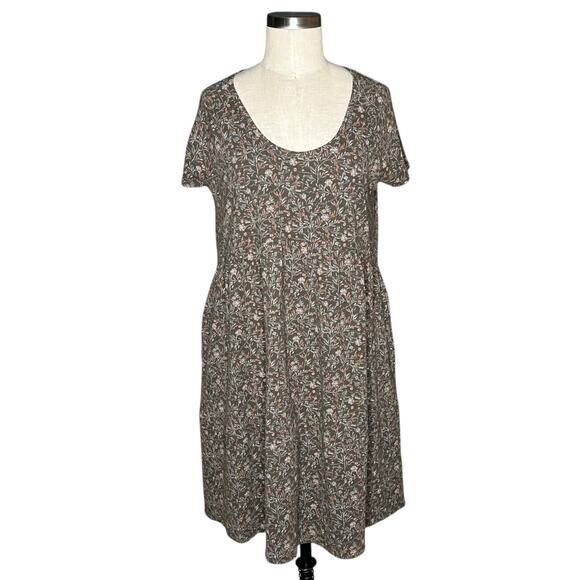 PACT Gray Dainty Floral A-Line Midi Dress Women's Size Medium Organic Cotton - Picture 1 of 7